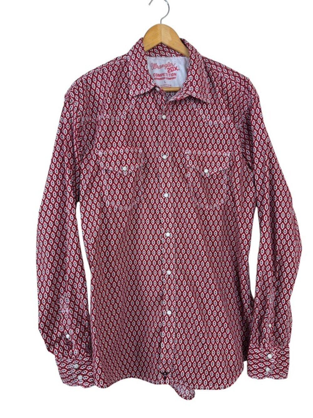 Wrangler 20X Competition Men's Large Pearl Snap Shirt Red Western Aztec Rodeo